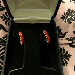 14K Gold Hoops with Coral Balls